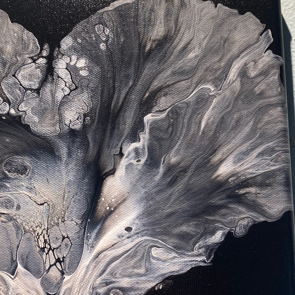 ❌SOLD❌12x12 hand painted Abstract Acrylic fluid pour art canvas painting black - Picture 8 of 10